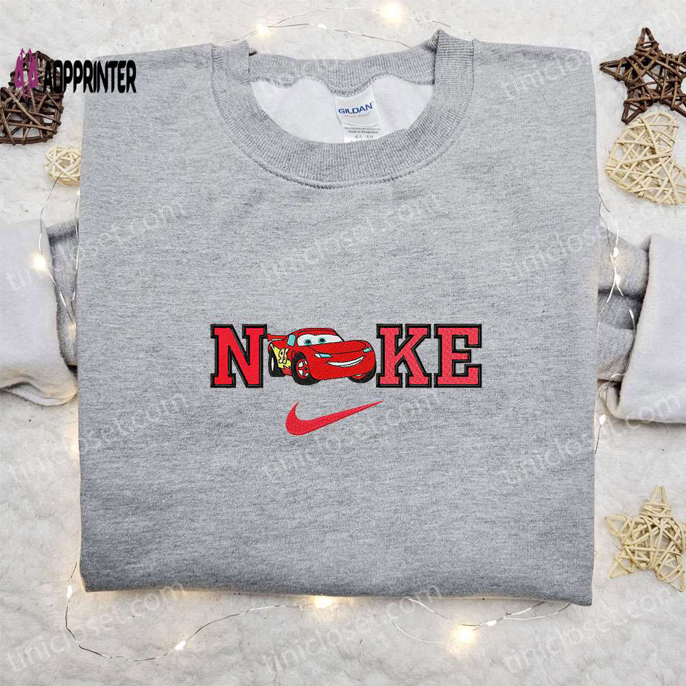 Lightning mcqueen x nike cartoon embroidered sweatshirt – disney car shirt Embroidered Shirt