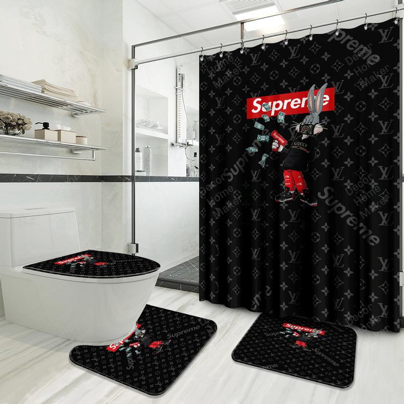 Louis vuitton bathroom set luxury shower curtain waterproof luxury brand hot 2023 36 Bathroom Accessory Sets