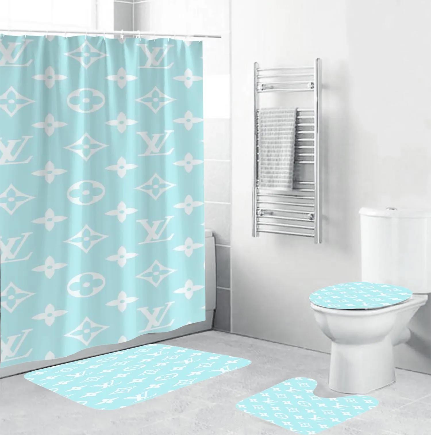 Louis vuitton blue jade monogram bathroom set with shower curtain 347 Bathroom Set