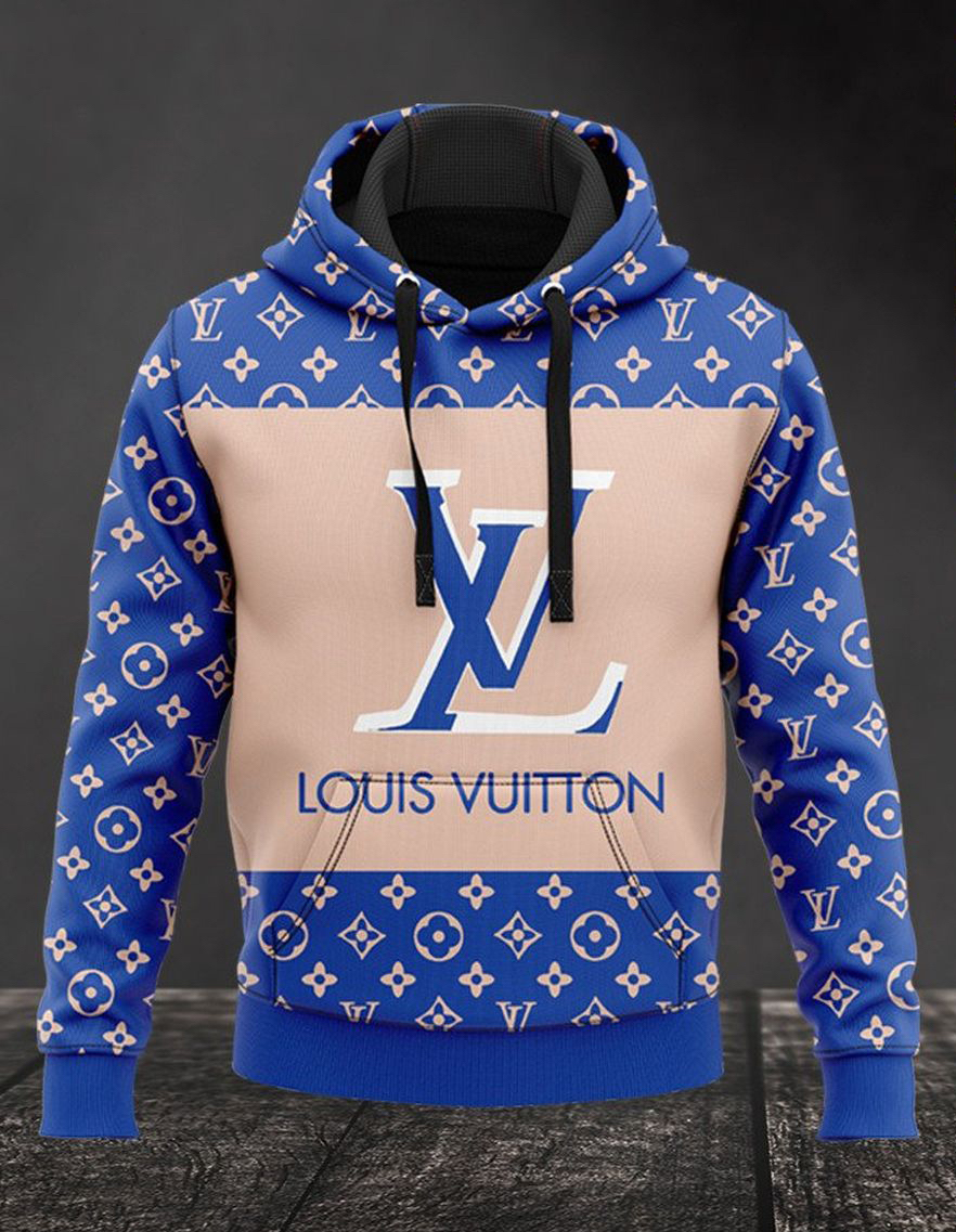 Louis vuitton blue unisex hoodie for men women lv luxury brand clothing clothes outfit Hoodie 3D