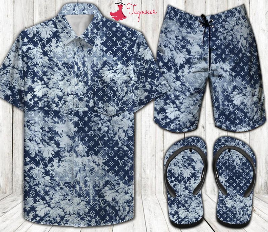 Louis vuitton combo hawaiian shirt, beach shorts flip flops l01069 luxury summer clothes style #260 Hawaii Shirt Shorts & Flip Flops