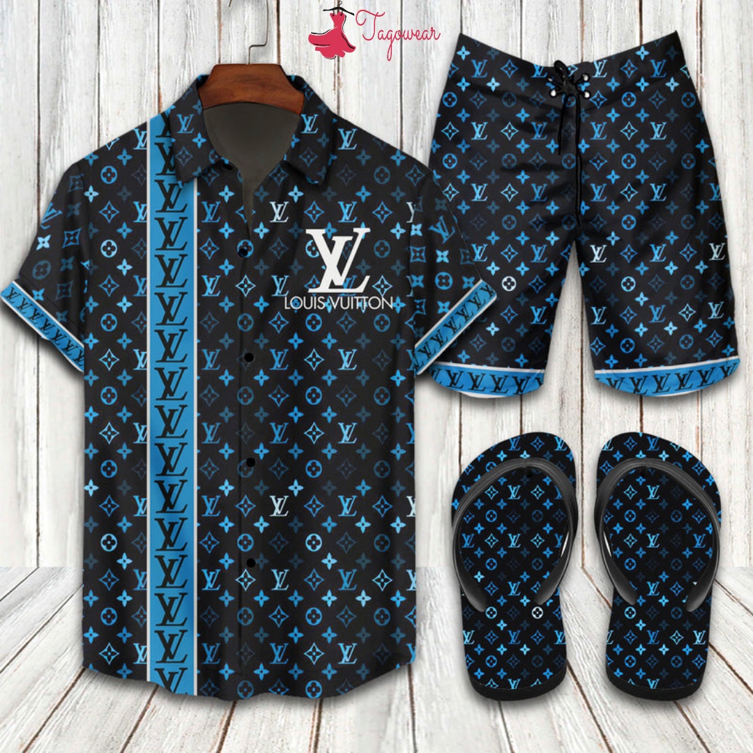 Louis vuitton flip flops and combo hawaiian shirt, beach shorts luxury summer clothes style #137 Hawaii Shirt Shorts & Flip Flops