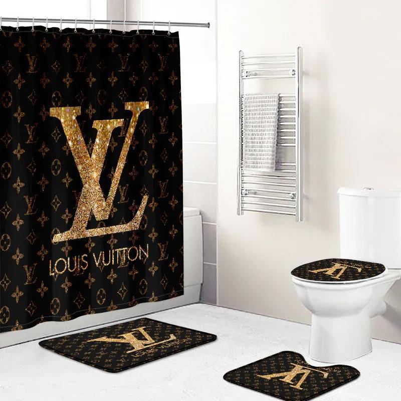 Louis vuitton golden logo brown pattern luxury brand fashion premium bathroom set home decor Bathroom Set