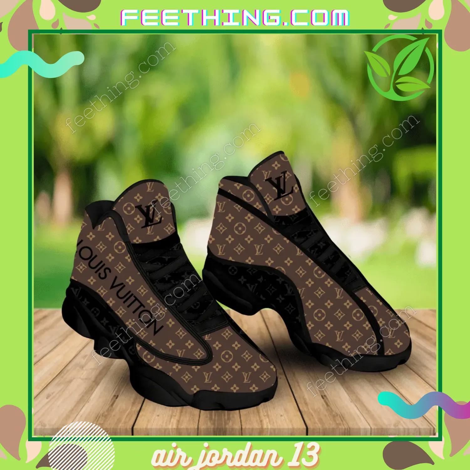 Louis vuitton luxury black brown background x louis vuitton logo Air Jordan 13 Shoes Gifts For Men Women Sneakers For Fans Full Size