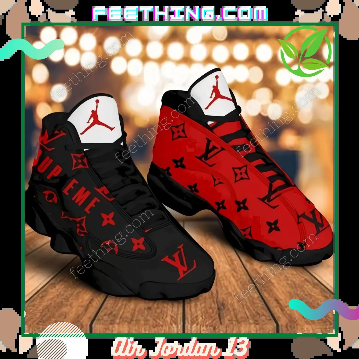 Louis vuitton luxury with black red x supreme x lv louis vuitton logo Air Jordan 13 Gifts For Men Women For Fans Full Size Sneakers Shoes