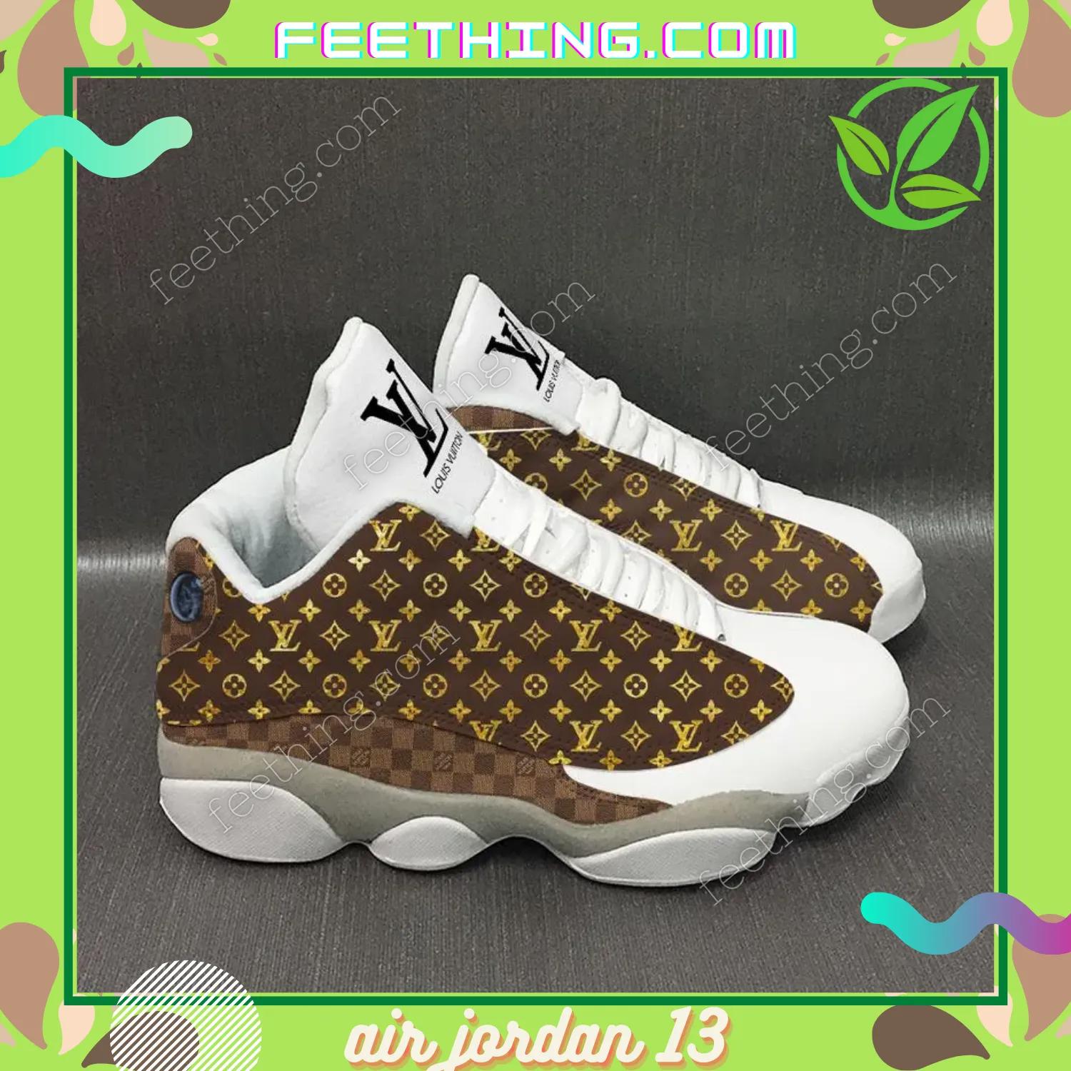 Louis vuitton luxury with white brown x lv louis vuitton logo Air Jordan 13 Shoes Gifts For Men Women Sneakers For Fans Full Size