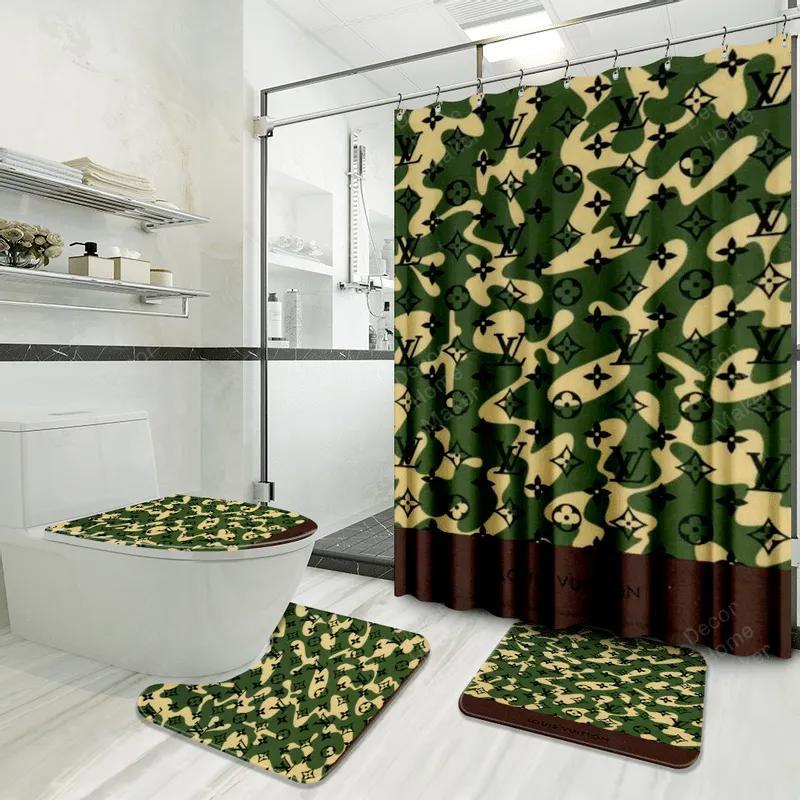 Louis vuitton lv louis vuitton camo french t bathroom set hypebeast luxury fashion brand bath mat home decor Bathroom Set