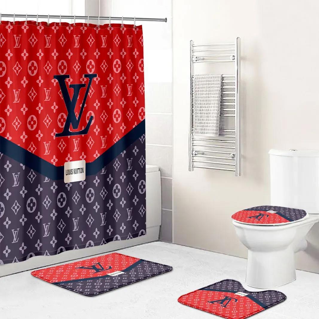 Louis vuitton lv louis vuitton supreme blue and red full home decor bath mat luxury fashion brand hypebeast bathroom sets Bathroom Set