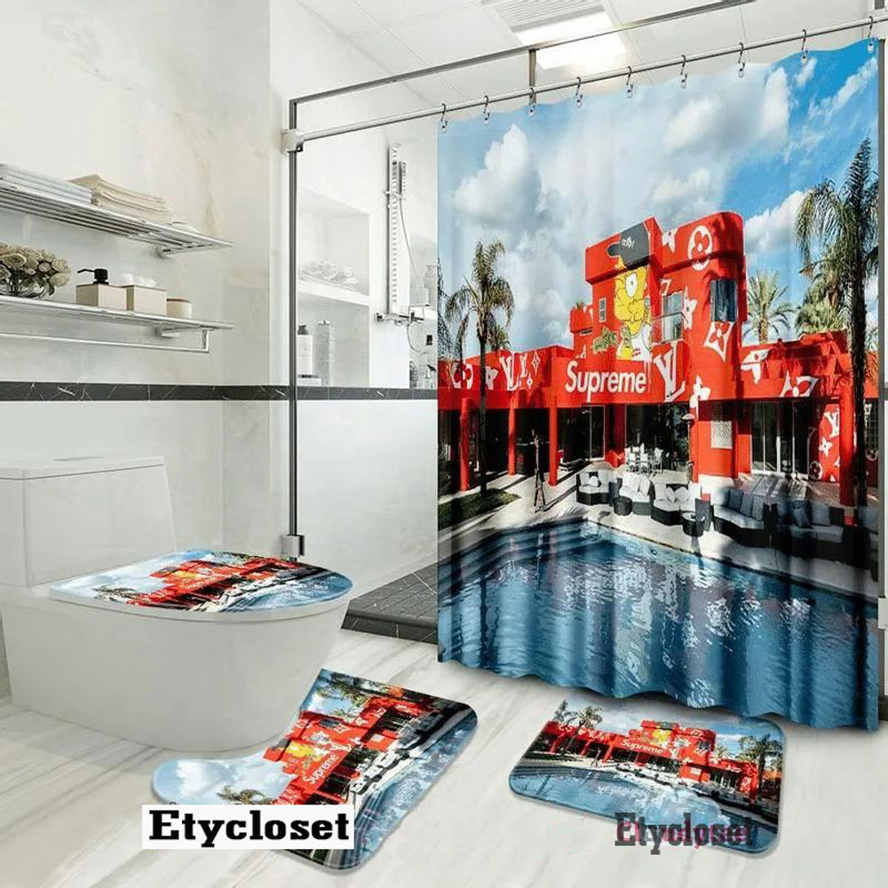 Louis vuitton lv supreme the simpsons bath mat bathroom sets luxury fashion brand home decor hypebeast Bathroom Set