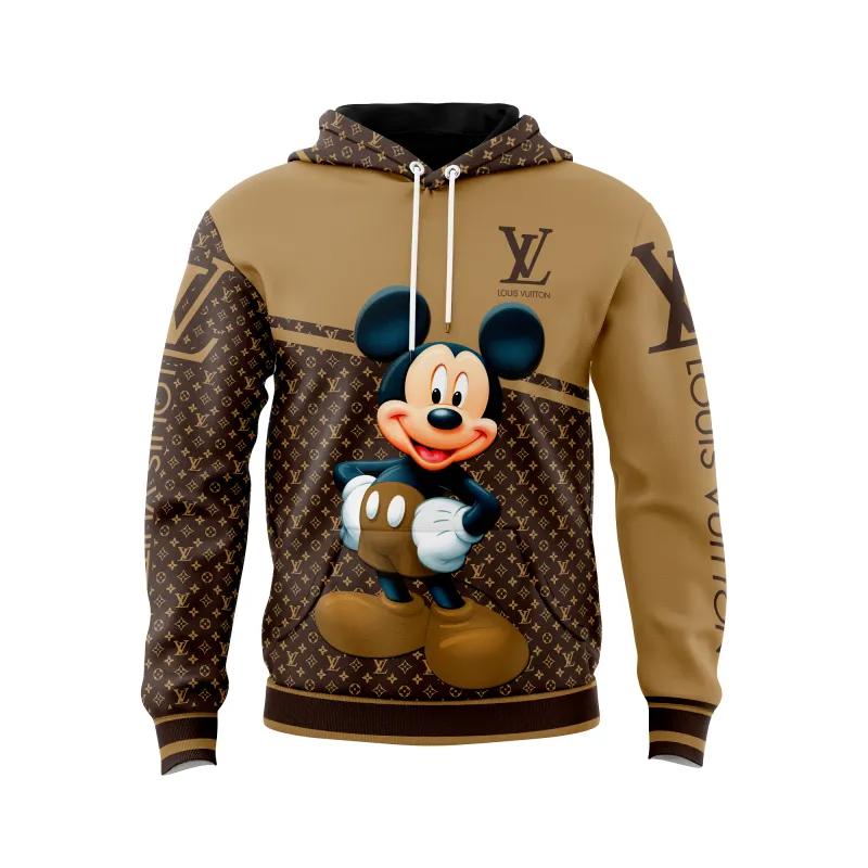 Louis vuitton mickey mouse brown unisex hoodie outfit for men women luxury brand clothing special gift Hoodie 3D