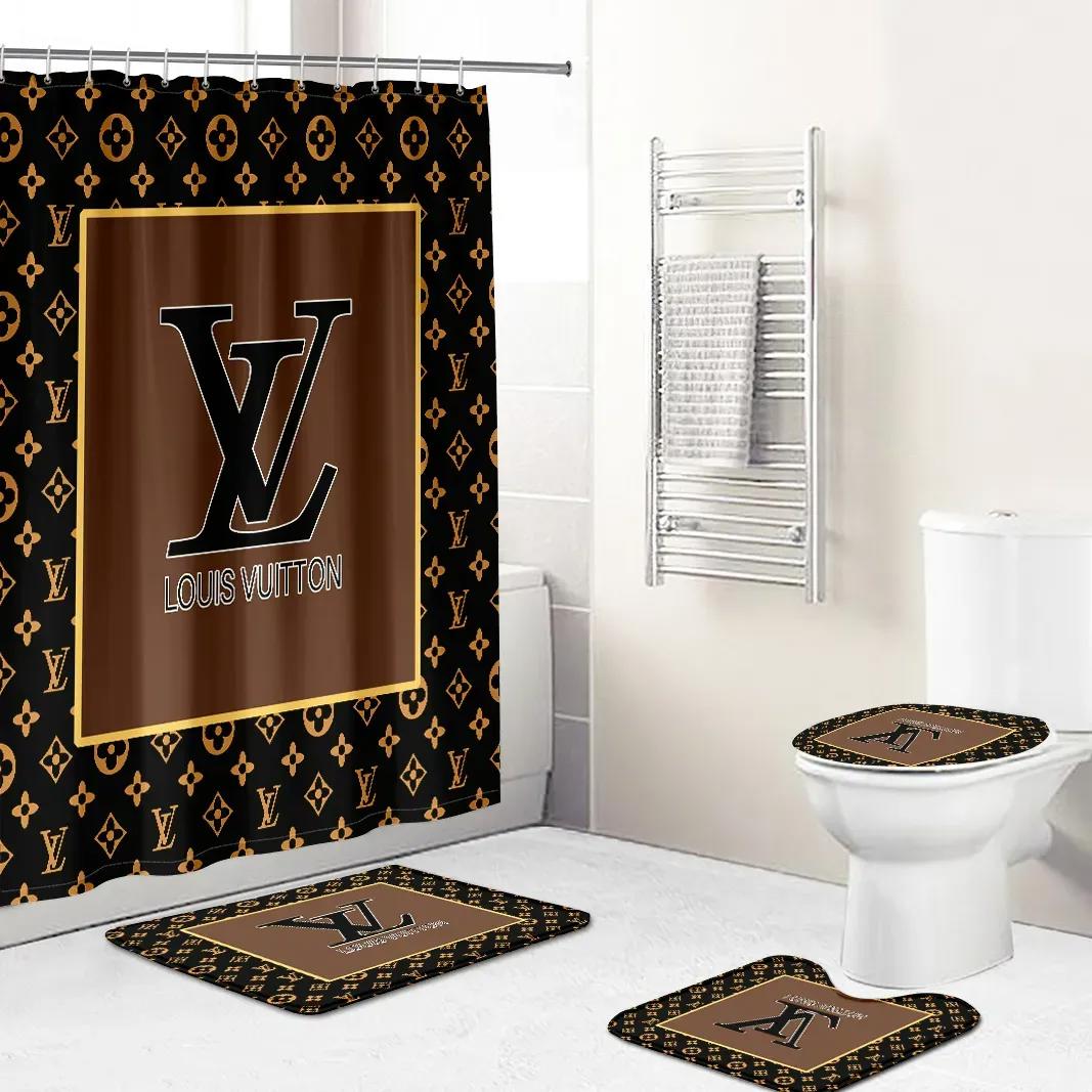 Louis vuitton shower curtains dark beige black full bathroom sets 369 Bathroom Set