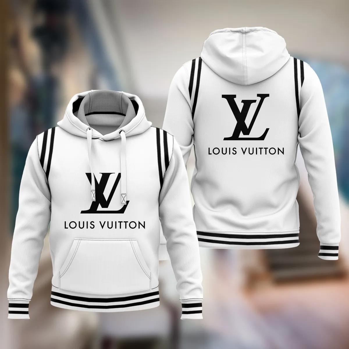Louis vuitton white luxury unisex hoodie luxury brand outfit for men women Hoodie 3D