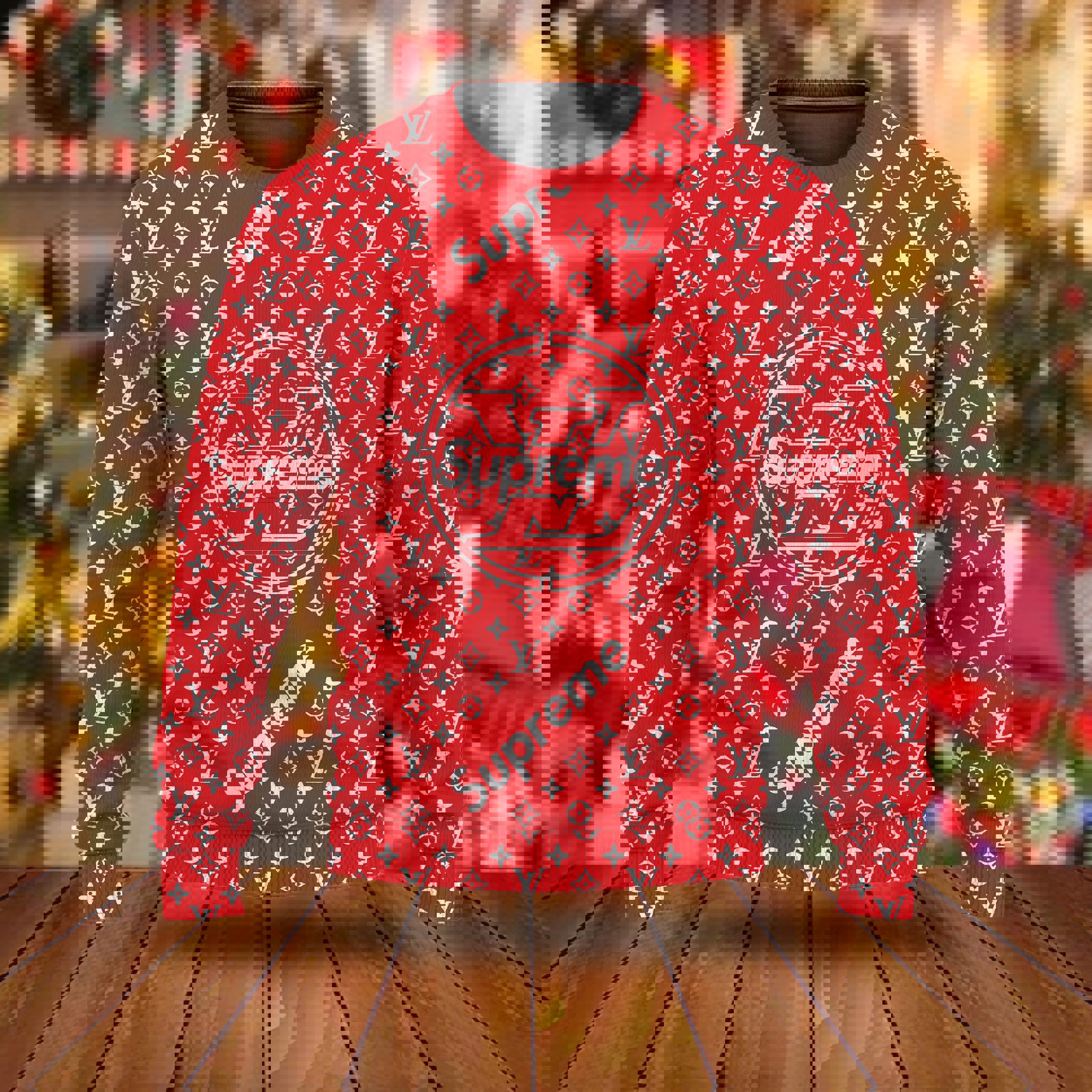 Louis vuitton x supreme luxury ugly christmas sweaterhot 2025 style 474 Christmas Ugly Sweater
