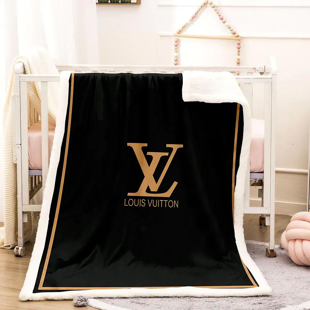 Louis vuitton yellow logo black luxury brand premium blanket fleece home decor 41 Blanket Fleece