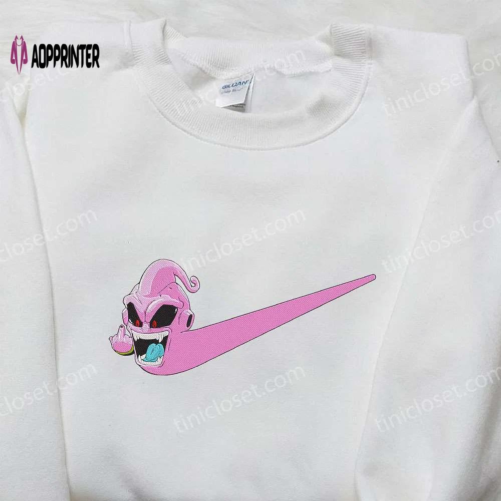 Majin boo x nike swoosh anime hoodie & dragon ball embroidered shirt nike-inspired apparel Embroidered Shirt