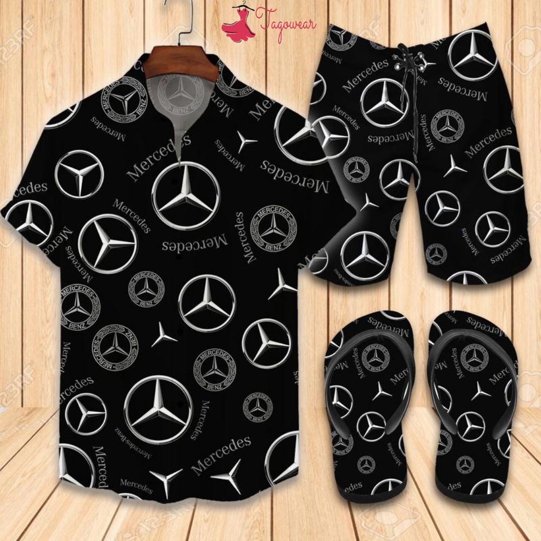 Mercedes flip flops and combo hawaiian shirt, beach shorts luxury summer clothes style #278 Hawaii Shirt Shorts & Flip Flops