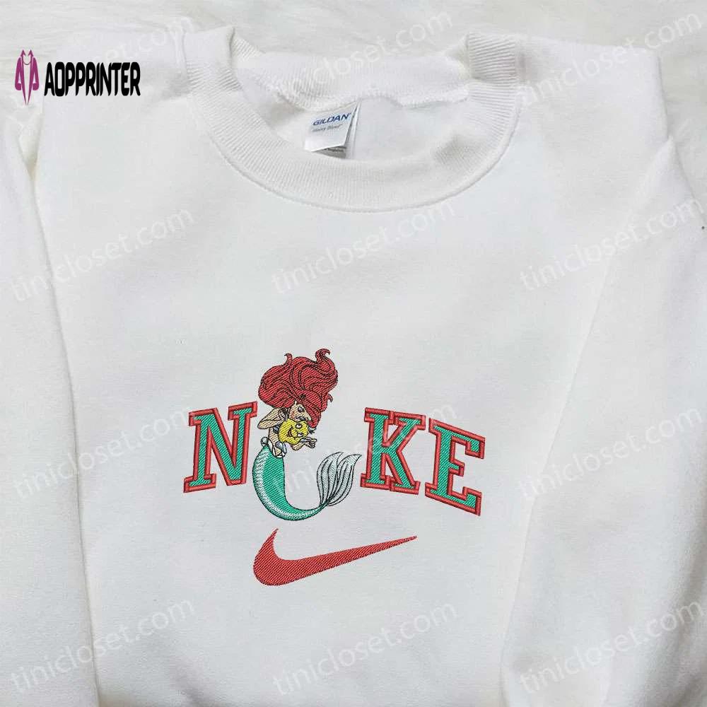 Mermaid ariel x nike cartoon hoodie: disney characters & nike inspired embroidered shirt Embroidered Shirt