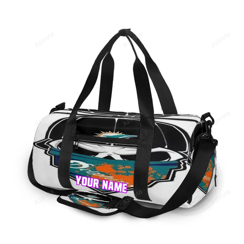 Miami dolphins skull art 2 personalized name travel bag gym bag 1804 Travel Bag