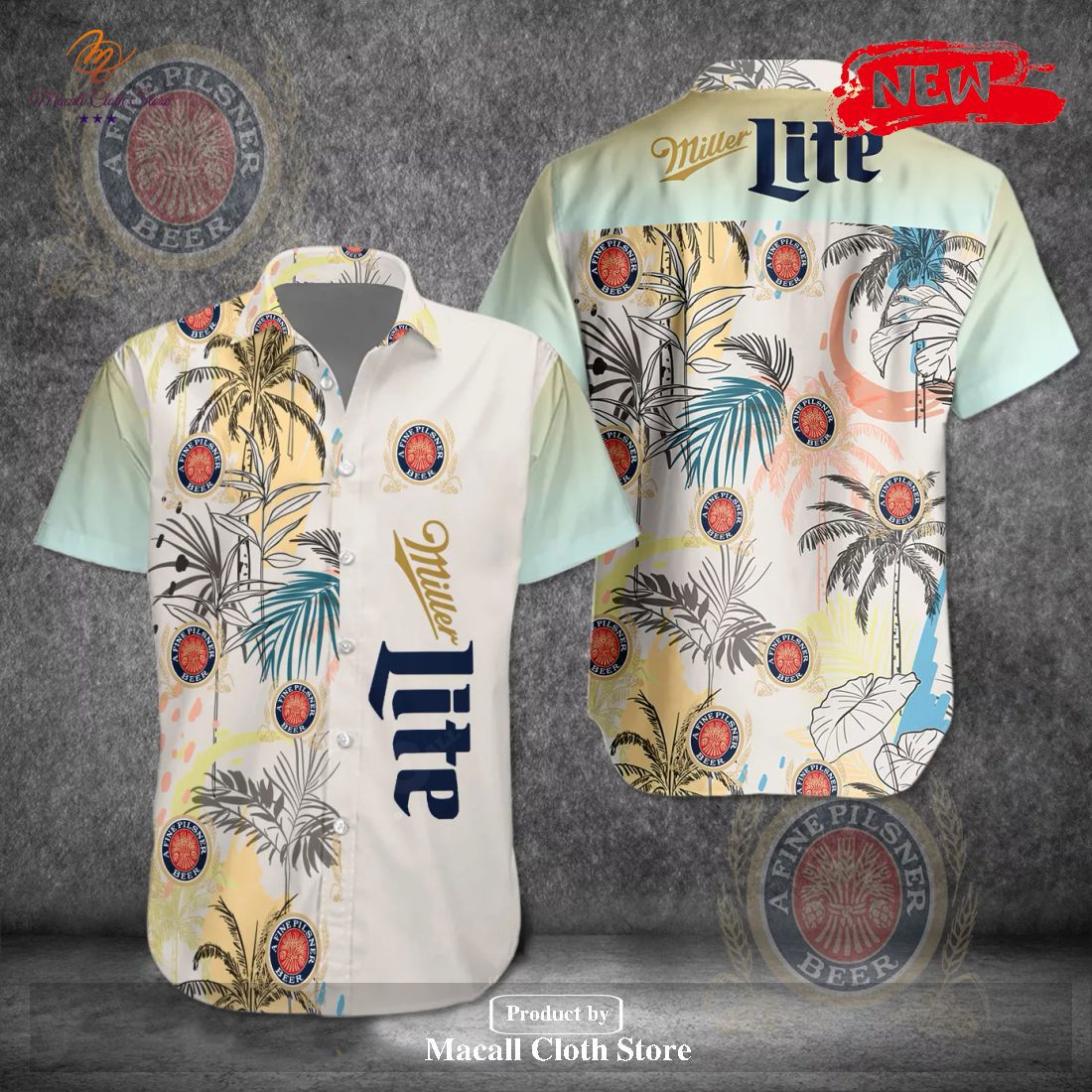 Miller lite tropical coconut tree classic design 3d hawaiian shirt for men and women Hawaii Shirt Shorts & Flip Flops