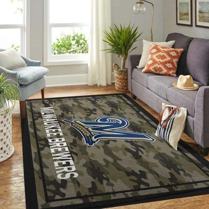 Milwaukee brewers camo area rug mlb team logo carpet living room decor v1754 Rectangle Rug