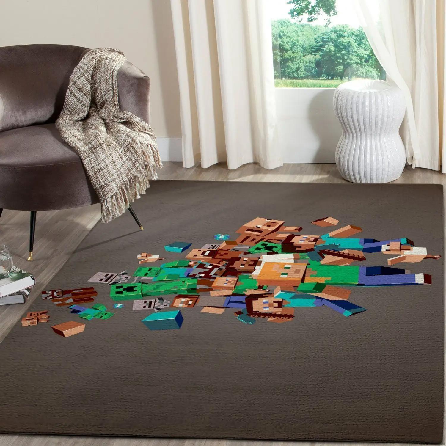 Minecraft area rug video game carpet gamer living room rugs rug regtangle carpet floor decor home decor v208 Rectangle Rug
