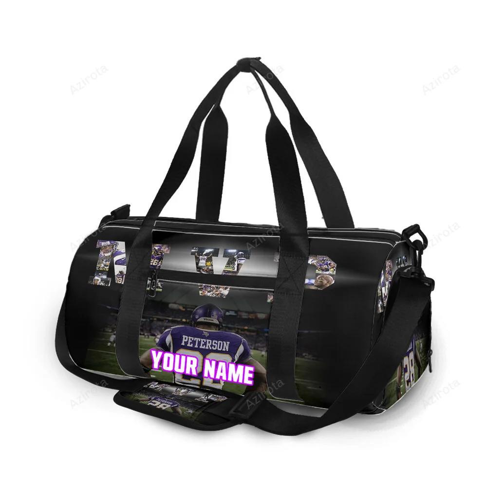 Minnesota vikings adrian peterson 28 personalized name travel bag gym bag 1767 Travel Bag