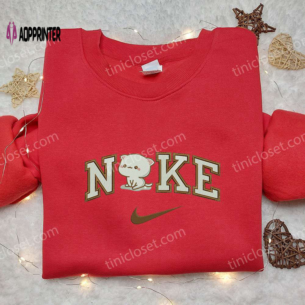Mochi mochi peach cat x nike embroidered sweatshirt: adorable and stylish nike-inspired shirt Embroidered Shirt