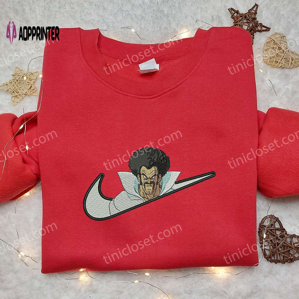 Mr satan x nike swoosh embroidered sweatshirt dragon ball & nike inspired shirt Embroidered Shirt