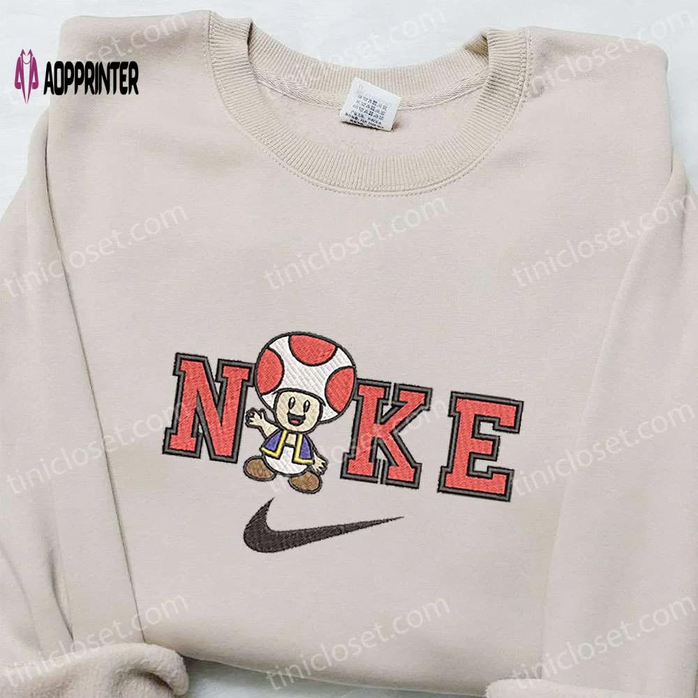 Mushroom x nike cartoon embroidered shirt – nike inspired t-shirt best gift ideas for family Embroidered Shirt