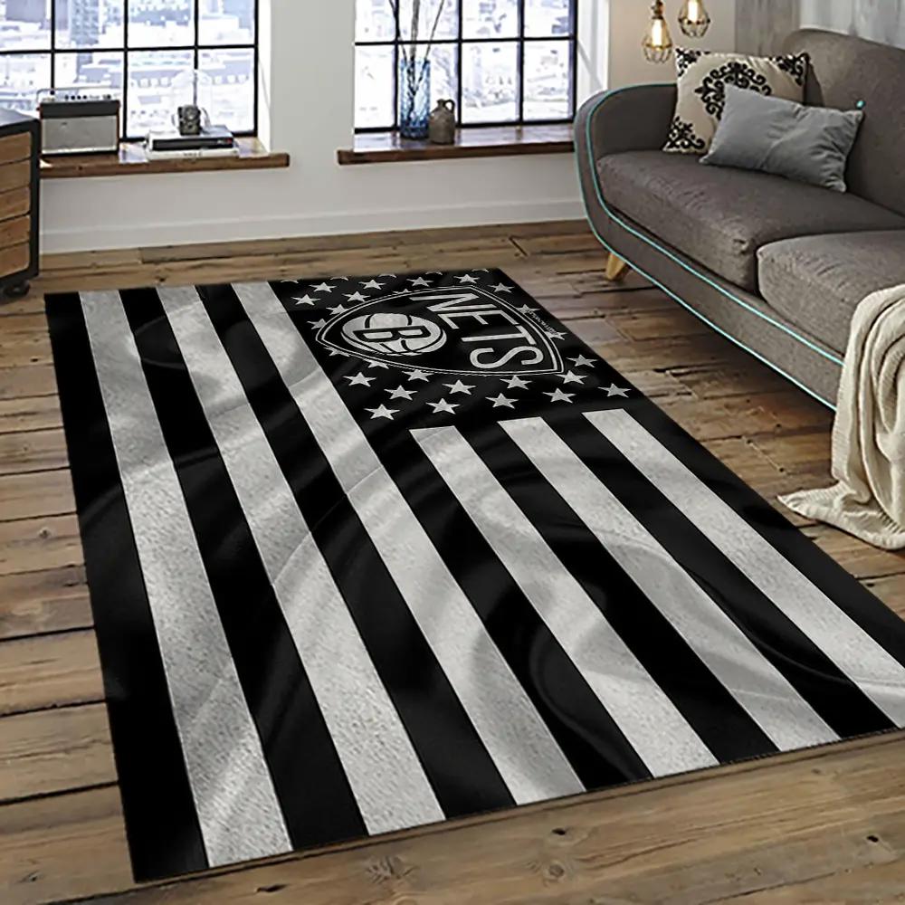 Nba brooklyn nets basketball team logo sport carpet rectangle area rug for living room brn15 Rectangle Rug