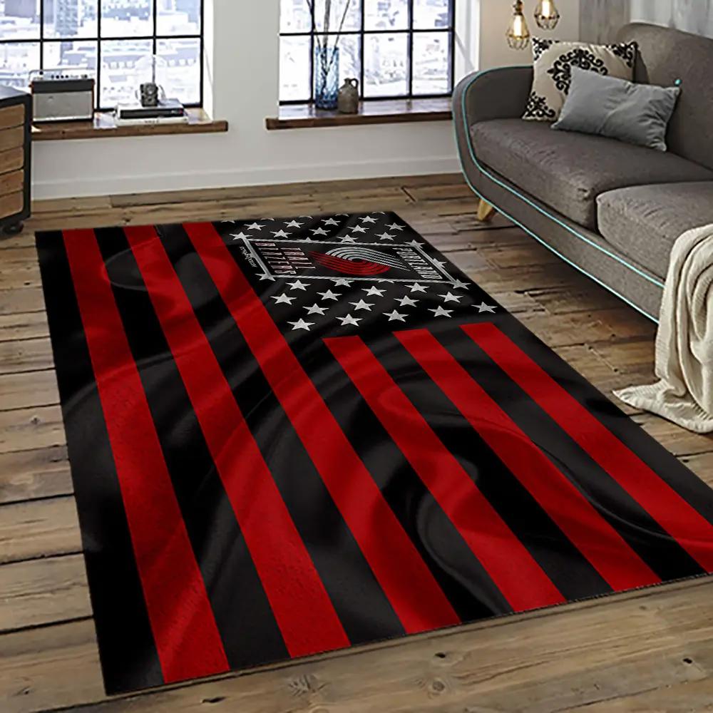 Nba portland trail blazers basketball team logo sport carpet rectangle area rug for living room ptb20 Rectangle Rug