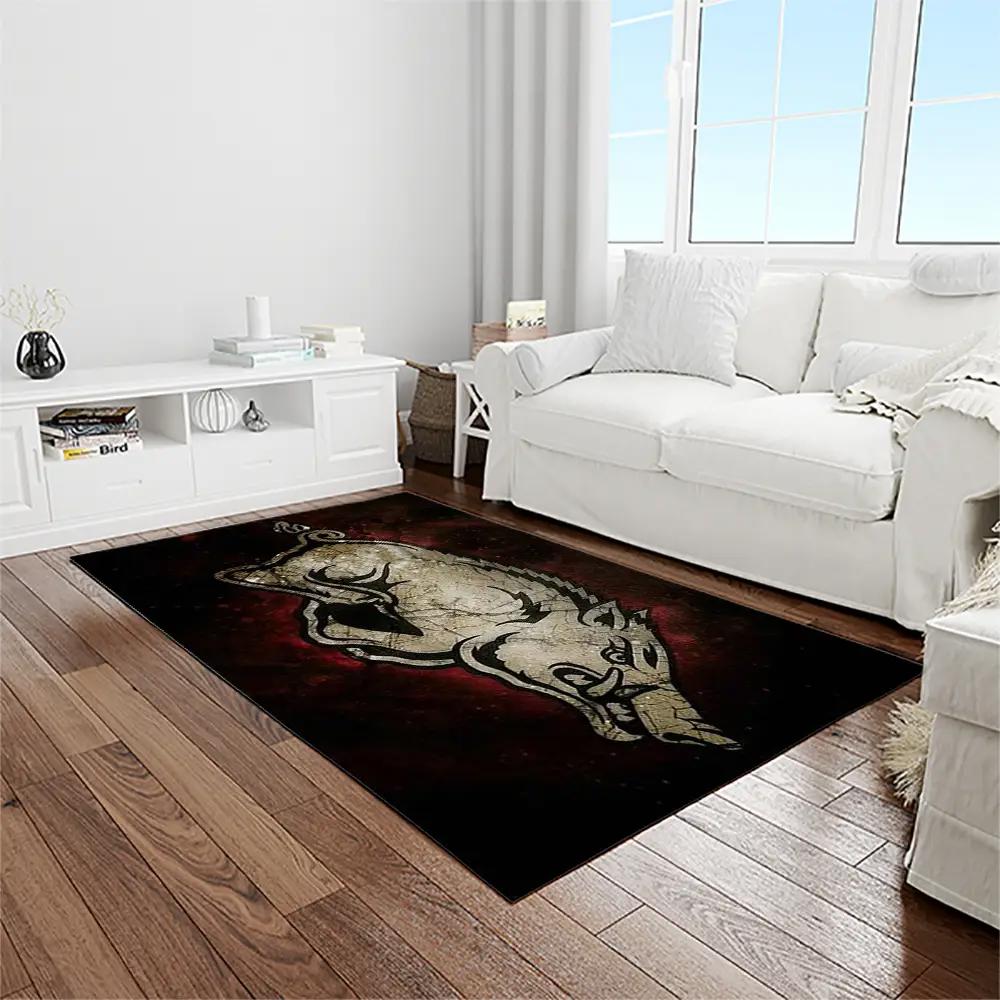 Ncaa arkansas razorbacks college sport basketball and foolball team logo rectangle area rug ar47 Rectangle Rug