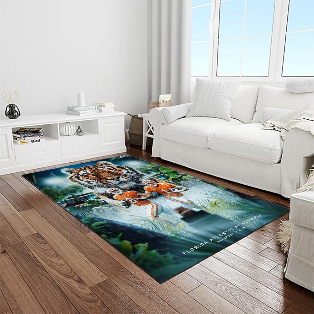 Ncaa clemson tigers college sport basketball and foolball team logo rectangle area rug ct52 Rectangle Rug