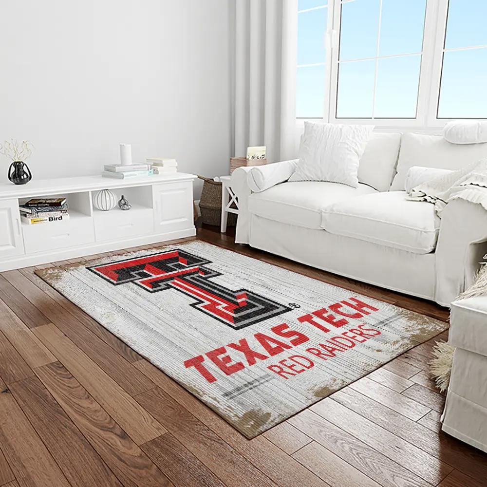 Ncaa texas tech red raiders sport basketball and foolball team logo rectangle area rug ttrr47 Rectangle Rug