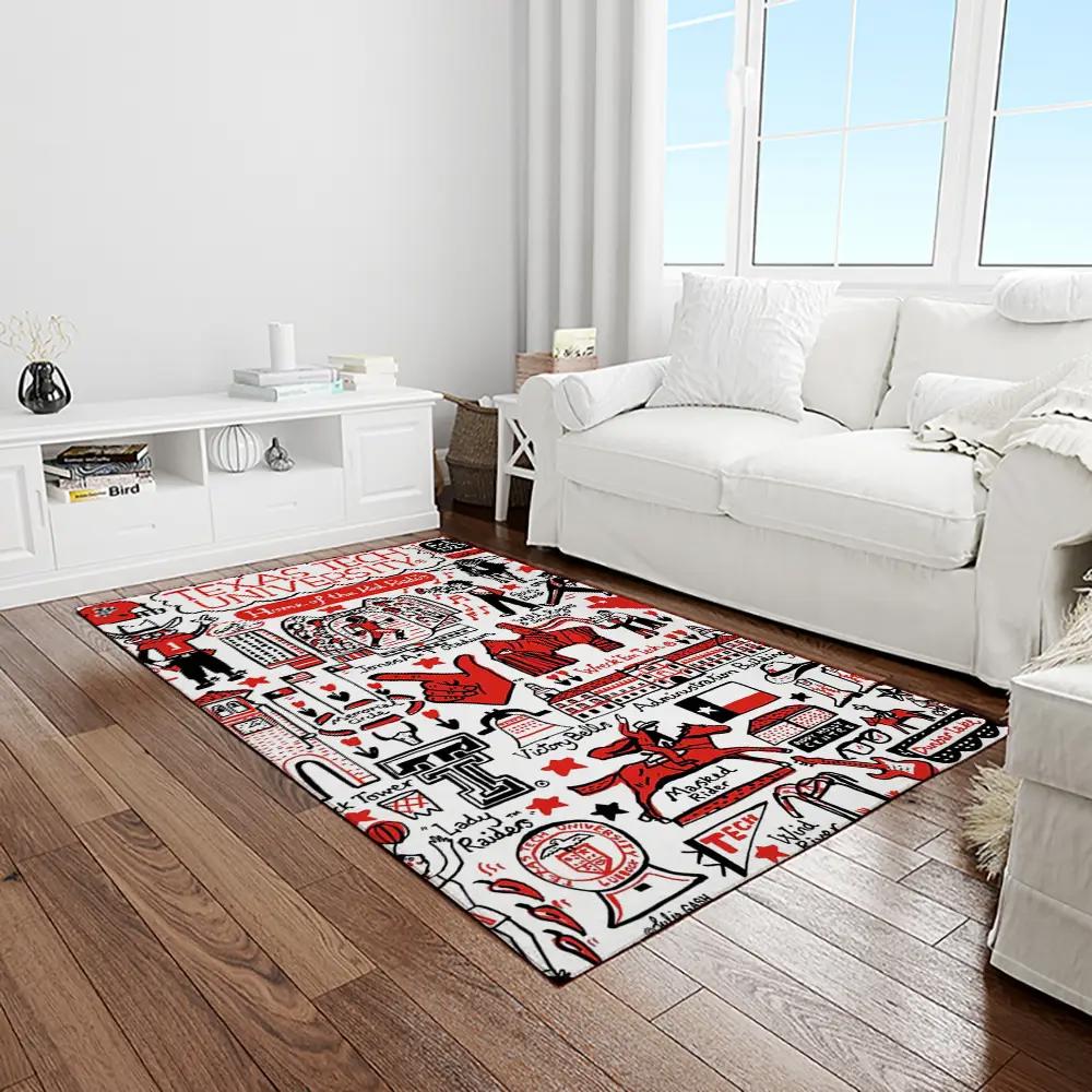 Ncaa texas tech red raiders sport basketball and foolball team logo rectangle area rug ttrr51 Rectangle Rug