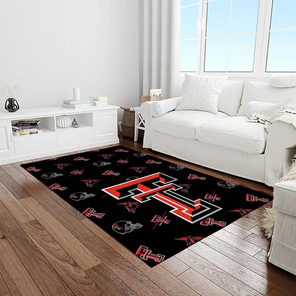Ncaa texas tech red raiders sport basketball and foolball team logo rectangle area rug ttrr52 Rectangle Rug