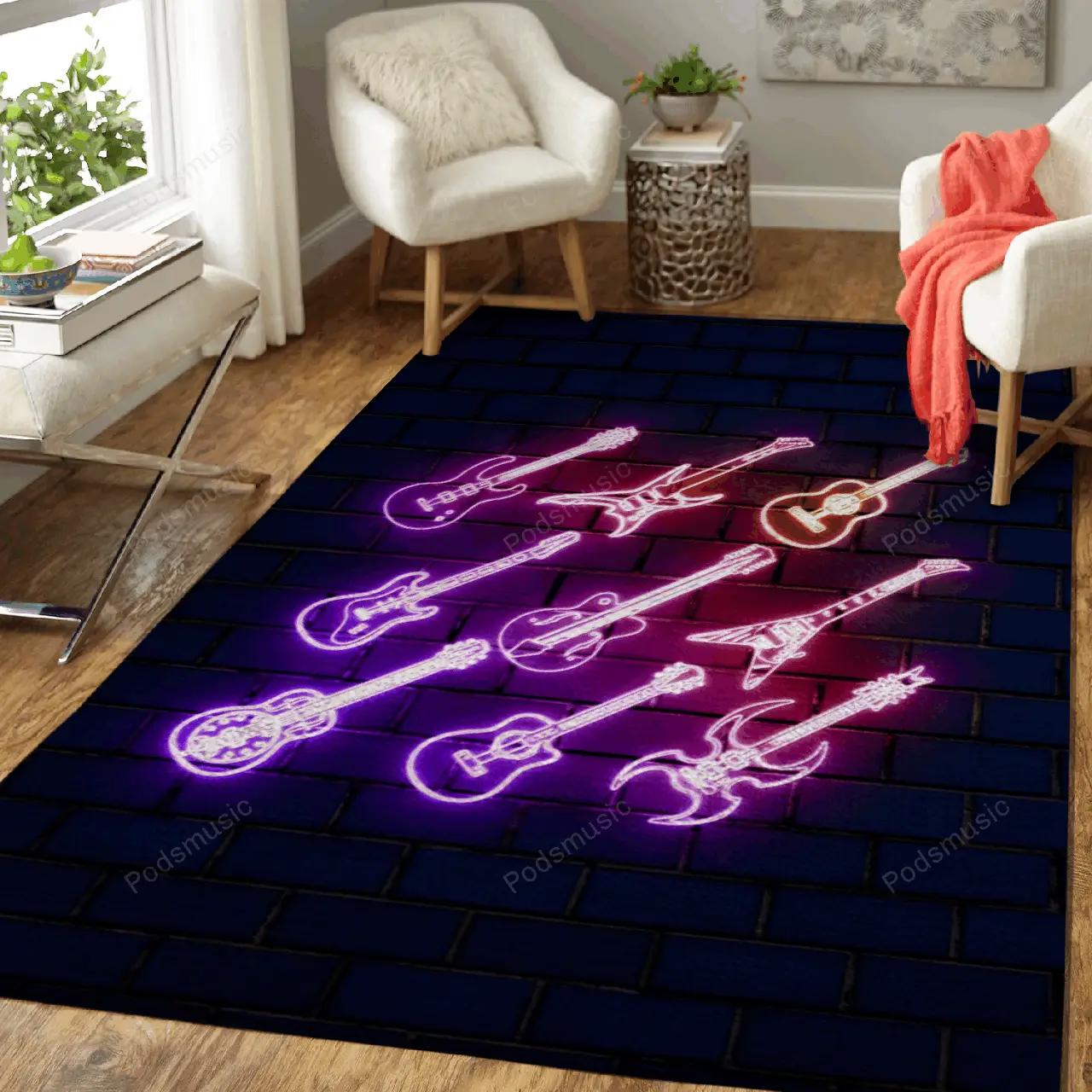 Neon guitars music art for fans area rug living room carpet rug regtangle carpet floor decor home decor Rectangle Rug