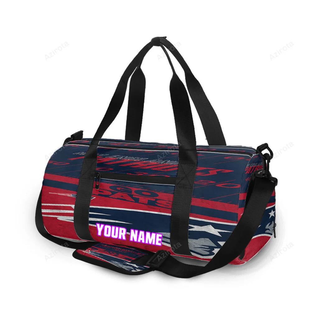 New england patriots go pat blue red personalized name travel bag gym bag 2053 Travel Bag