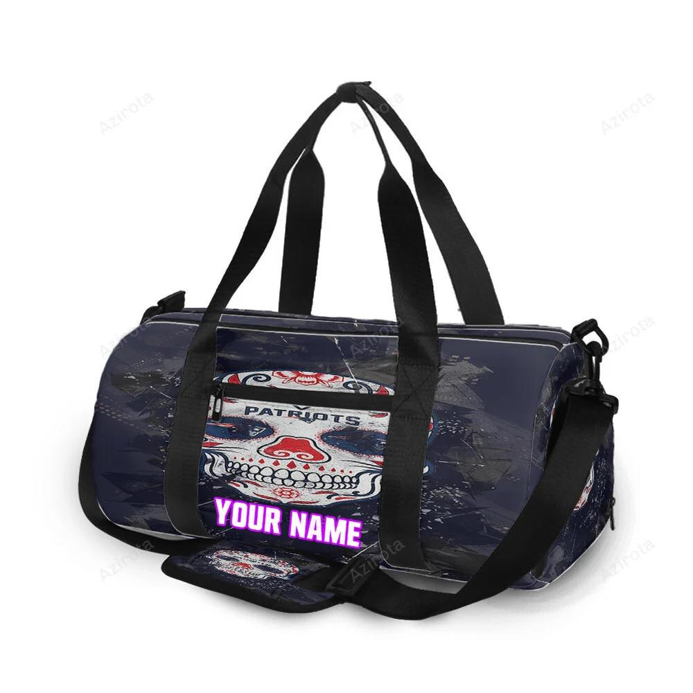 New england patriots skull flowers city personalized name travel bag gym bag 912 Travel Bag
