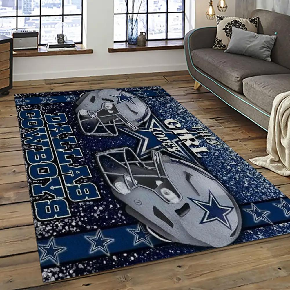 Nfl dallas cowboy football team logo sport carpet rectangle area rug for living room dc25 Rectangle Rug
