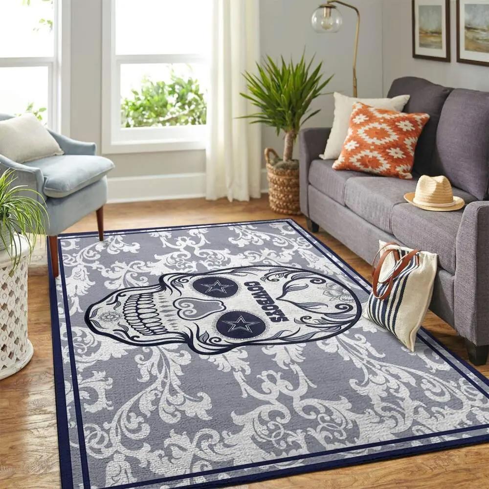 Nfl dallas cowboys flower skull style football area rug living room rug Rectangle Rug