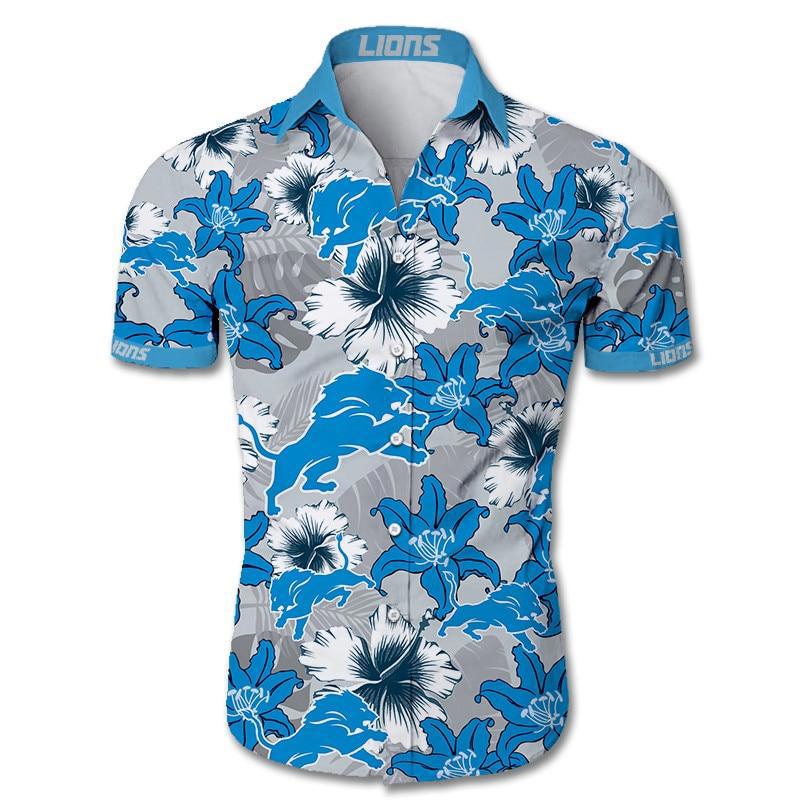 Nfl detroit lions hawaiian shirt tropical flower short sleeve Hawaii Shirt Shorts & Flip Flops
