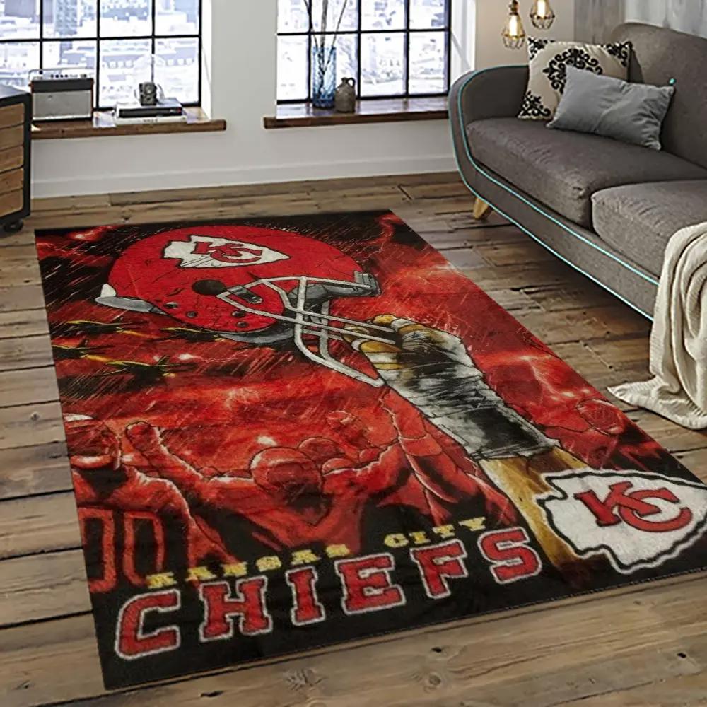 Nfl kansas city chiefs football team logo sport carpet rectangle area rug for living room kcc13 Rectangle Rug