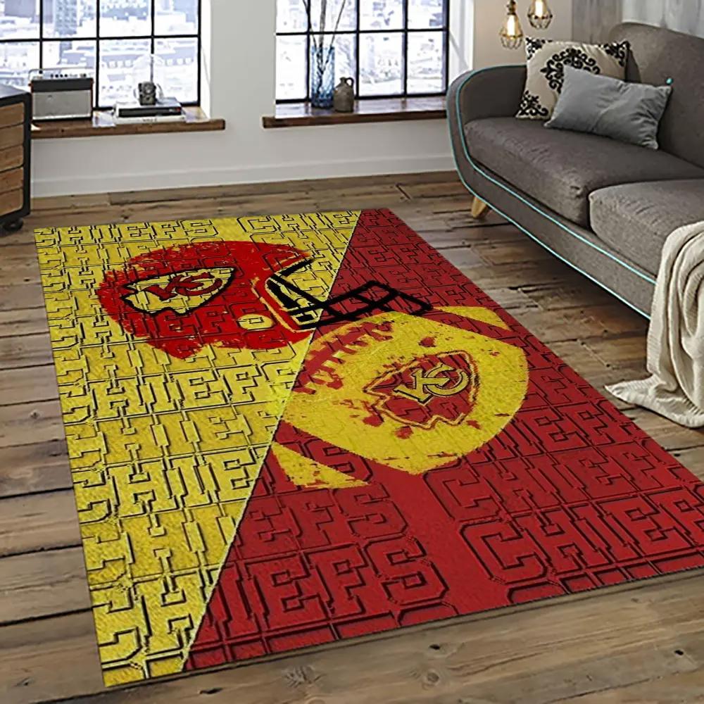 Nfl kansas city chiefs football team logo sport carpet rectangle area rug for living room kcc39 Rectangle Rug