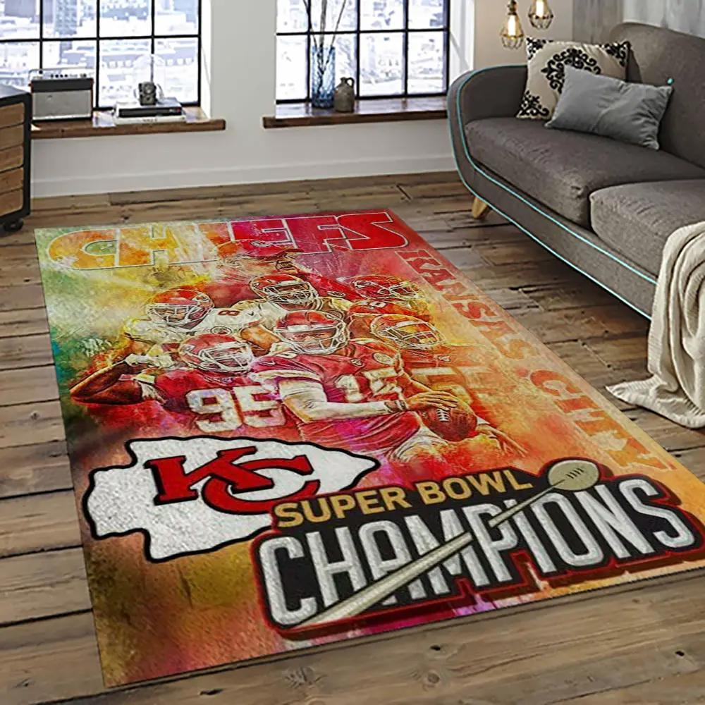 Nfl kansas city chiefs football team logo sport carpet rectangle area rug for living room kcc46 Rectangle Rug