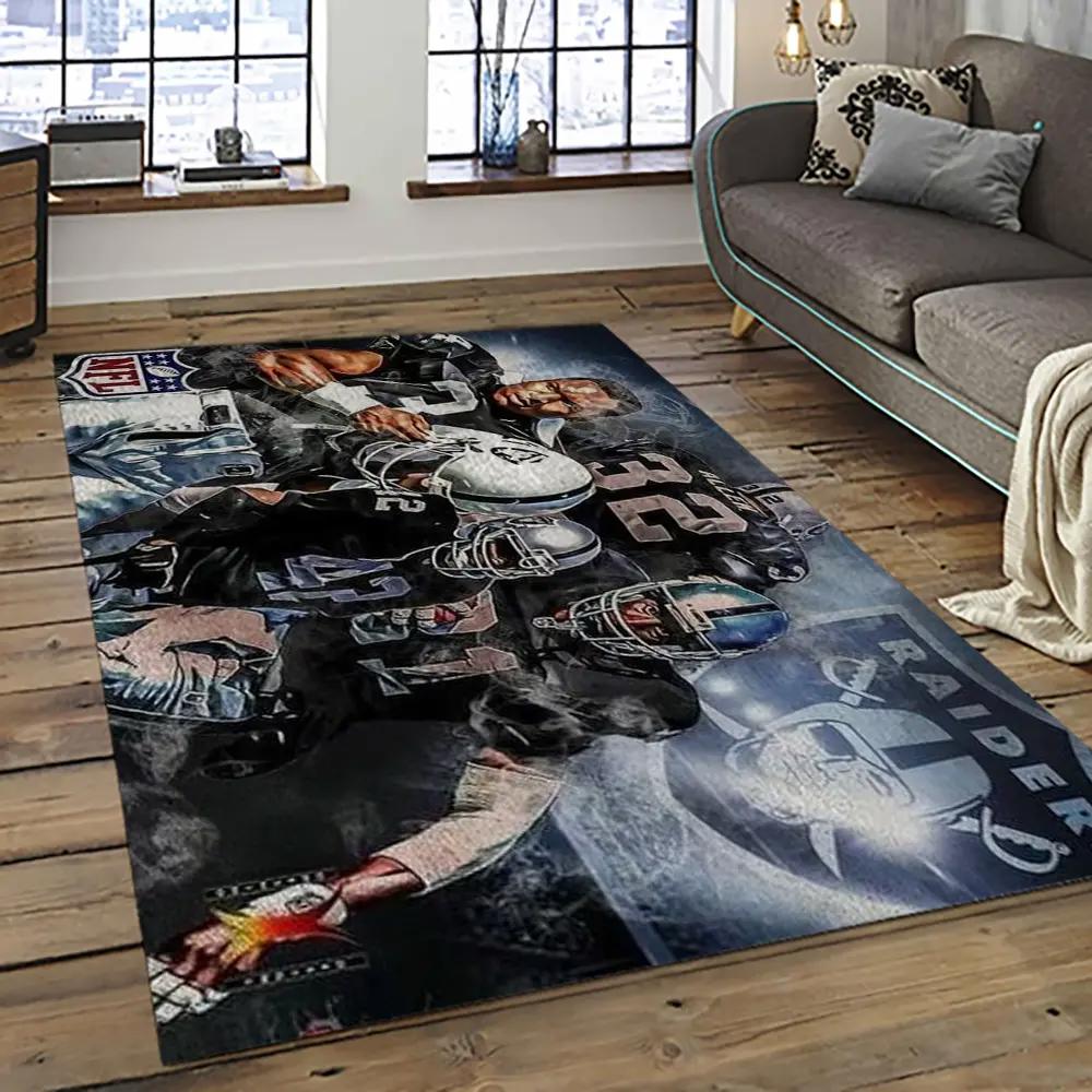 Nfl las vegas raiders football team logo sport carpet rectangle area rug for living room lvrd03 Rectangle Rug