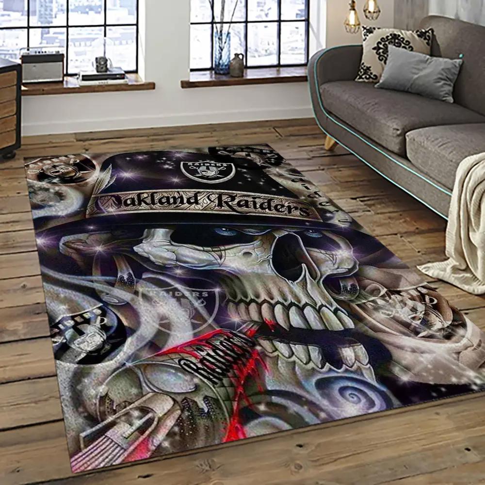 Nfl las vegas raiders football team logo sport carpet rectangle area rug for living room lvrd25 Rectangle Rug