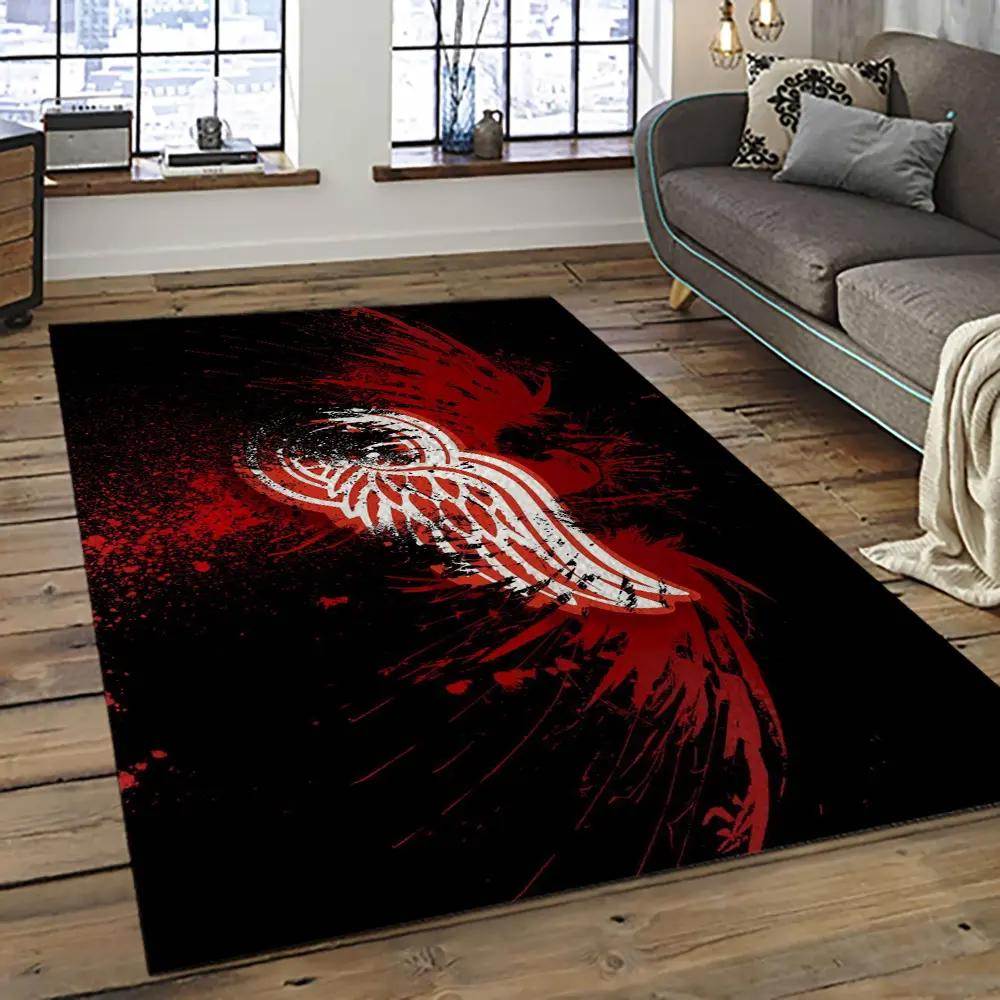 Nhl detroit red wings hockey team logo sport carpet rectangle area rug for living room drw41 Rectangle Rug