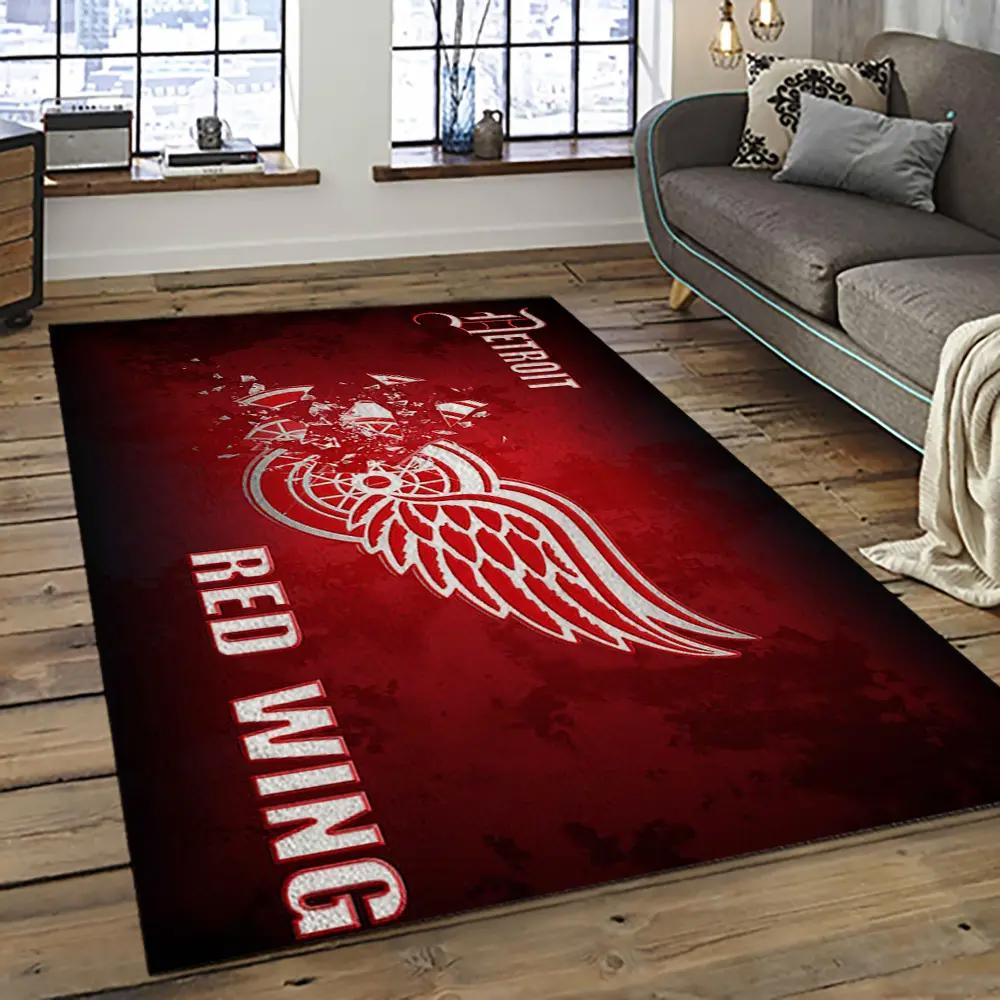 Nhl detroit red wings hockey team logo sport carpet rectangle area rug for living room drw59 Rectangle Rug