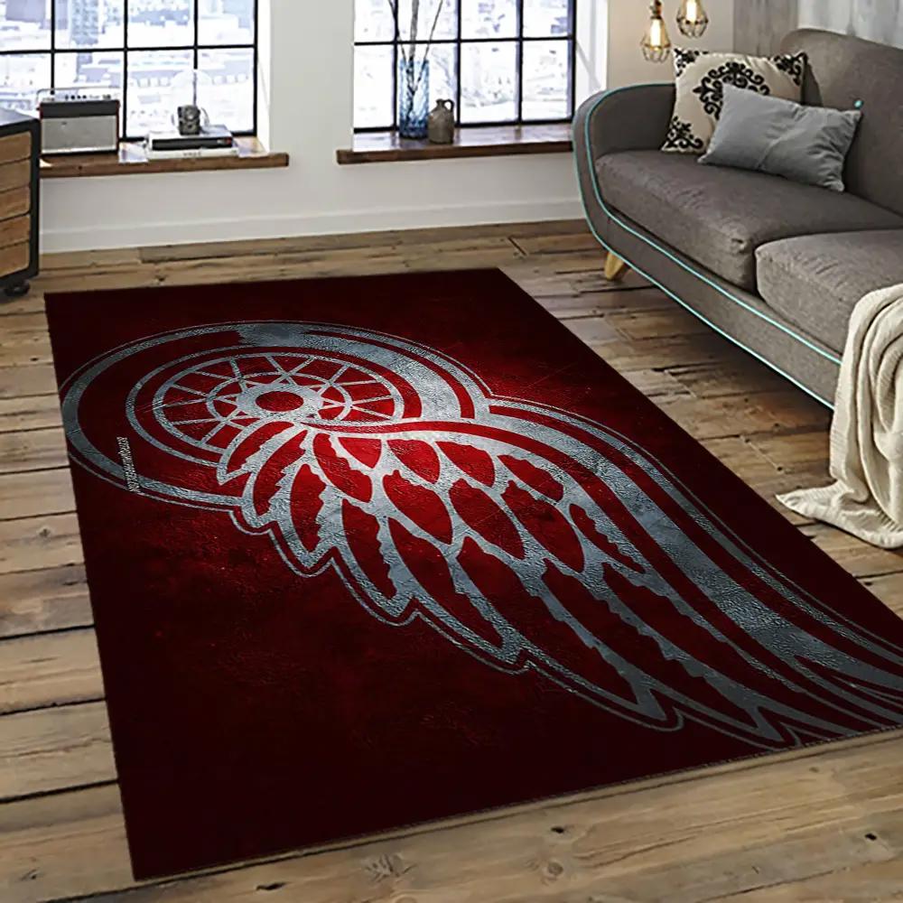Nhl detroit red wings hockey team logo sport carpet rectangle area rug for living room drw82 Rectangle Rug